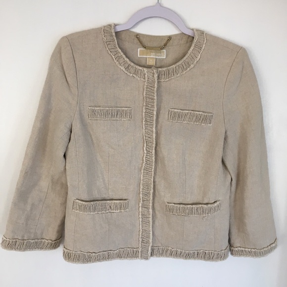 Michael Kors Beige Linen Gold Hardware Crop Jacket - Picture 2 of 8